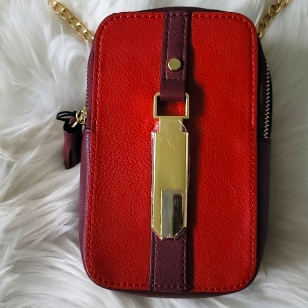 Kate Landry red & plum crossbody with gold chain NWT - Picture 2 of 14